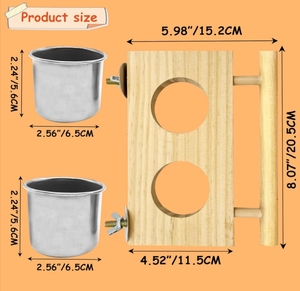 Nuovo modello per bere acqua e mangiare cibo moderno ecologico alimentatore per uccelli in legno con posatoi in acciaio inox - Product Image 4