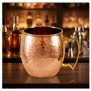 Mugs à Moscow Mule en cuivre pur écologiques de 16 oz, poignée en laiton, design martelé, sans doublure intérieure, classique pour les fêtes - Product Image 4