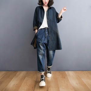Nouvelle collection automne <span class=keywords><strong>2022</strong></span> : Manteau trench décontracté en jean pour femme, <span class=keywords><strong>grande</strong></span> taille, coupe ample, style rétro polyvalent, mi-long, pour femmes rondes, tendance - Product Image 3