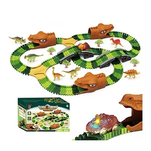 儿童益智游戏玩具B/O电动恐龙轨道玩具268件带洞穴轨道车地铁DIY儿童组装玩具