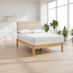 Duurzaam modern massief houten zacht <span class=keywords><strong>bed</strong></span> met verstelbaar bamboe houten bedframe en multiplex panelen voor hotels met meerdere bedgroottes. - Product Image 6