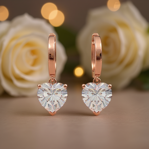 Orecchini pendenti con cuore in cristallo color oro rosa per donna, romantici da indossare tutti i giorni E288 - Product Image 2