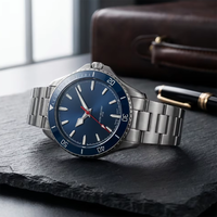 Montre de plongée étanche 5ATM pour homme ORINO, montre-bracelet à quartz, cadran bleu-vert, bracelet en cuir/acier, montre de sport tendance pour homme