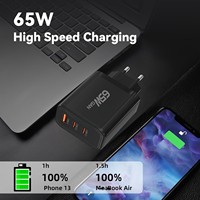 Chargeurs USB-C en gros de 65 watts, adaptateur de voyage universel 65 watts, chargeur rapide Type-C GaN 65W pour téléphone et ordinateur portable