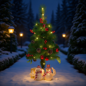 Árbol de Navidad Artificial de Pino Preiluminado de 24 Pulgadas con Adornos de Bayas y Piñas, Funciona con Batería, Decoraciones para Interiores - Product Image 2