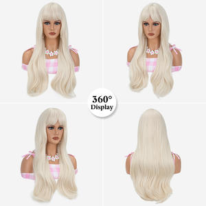Pelucas de pelo sintético para mujer, pelucas de pelo sintético ondulado grande largo de 26 pulgadas, <span class=keywords><strong>rubio</strong></span> claro, rizado, con abertura media, sin encaje, sin pegamento, resistente al calor - Product Image 5