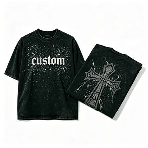 T-shirt unisexe personnalisé streetwear épais 300 g/m² avec impression graphique DTG, coupe oversize, effet délavé vintage et strass pour homme - Product Image 1