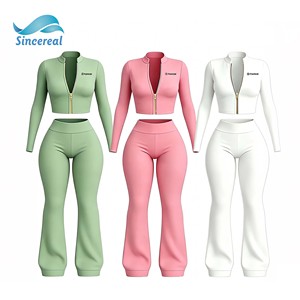 Custom Logo Gym Y2K Fitness Workout <strong>Set</strong> Full Zip Up Jacket Flared Yoga Leggings Matching Headband 2 Piece Women Activewear <strong>Sets</strong> - Product Image 1