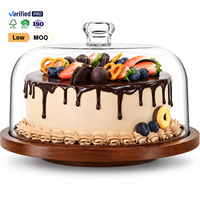 Meilleures ventes : Support à gâteau rond en bois d'acacia avec cloche en verre, présentoir à desserts pour boulangerie et café