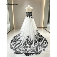 Lakshmigown Gaun Pengantin Hitam Putih Cantik Gaun Pengantin Panjang Tanpa Lengan Sweetheart Applique Renda Foto Asli