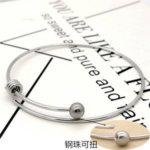 Stainless Steel <b>Ball</b> Cuff <b>Bracelet</b> Adjustable With Detachable Steel Bead Unisex Jewelry - Product Image 1