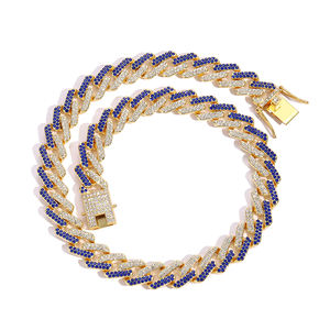 14K 925 plata esterlina Hip Hop moda Miami cubano enlace cadena collar helado 2 filas púrpura moissanita rapero joyería - Product Image 3