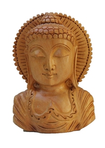 Sculpture de tête de Bouddha en bois artisanale, style zen asiatique, décoration de table, décoration intérieure, pièce d'art pour salon, 100% fait main - Product Image 3