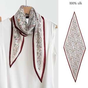 <span class=keywords><strong>Elegante</strong></span> <span class=keywords><strong>Sciarpa</strong></span> in Seta di Gelso 100% con Diamanti 42x145cm, Fiori Neri e Rossi, Accessorio Leggero e Versatile per Donne/Regali - Product Image 2