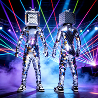 Combinaison de danse robot futuriste réfléchissante à corps entier, cousue à la main, avec miroirs argentés, pour adulte, pour Halloween, disco et scène