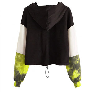 เสื้อฮู้ดผู้หญิงแบบสั่งทำพิเศษ ลายมัดย้อม สีสันตัดกัน ทรงหลวม แขนยาว สไตล์ลำลอง ครอปท็อป สำหรับฤดูใบไม้ร่วง ผลิตจากผ้าฝ้ายถัก 100% - Product Image 2
