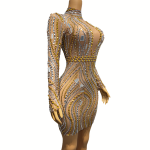 NOVANCE Dropship Producto de Lujo Diamantes Dorados Sexy Mini <span class=keywords><strong>Dubai</strong></span> Vestido Mujeres Vestidos de Lujo Señoras Mujeres para Night <span class=keywords><strong>Club</strong></span> <span class=keywords><strong>bar</strong></span> - Product Image 4