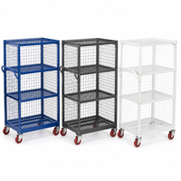 Chariot de rangement latéral en maille à 4 niveaux réglable avec poignée de poussée, roulettes pivotantes, système d'étagères métalliques pour hôtels et hôpitaux