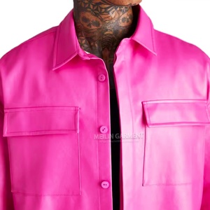 Camisa de Cuero Casual para Hombre, Talla Grande, Color Rosa, con Botones, de Alta Calidad, con Logotipo Personalizado al por Mayor OEM - Product Image 3