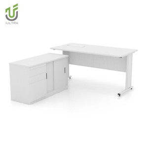 Table de formation moderne à plateau rabattable, bureau de conférence pliant minimaliste avec panneau de modestie en métal perforé et pieds en T - Product Image 5