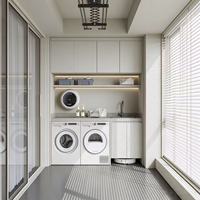 Meuble de buanderie multifonctionnel intégré avec évier, étagère murale de rangement pour lave-linge et sèche-linge doubles, rangement domestique
