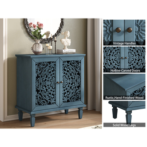 Vintage Hollow Carved Accent <b>Cabinet</b> 2 Door <b>Display</b> Storage <b>Sideboard</b> Symmetrical Floral Design Adjustable Shelf - Product Image 4