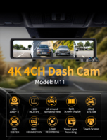 Cámara de transmisión en directo 4K con pantalla táctil IPS de 11.26 pulgadas, espejo retrovisor, grabación en bucle, doble lente, conexión WiFi 5.8G, 1 año de garantía M11