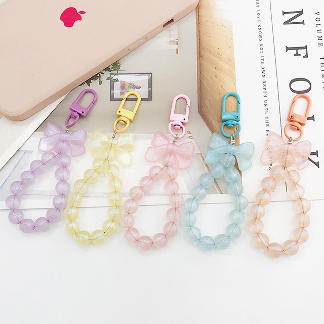 Acrylic Alloy Cartoon Beaded Bow Keychain Fashion Trend Birthday Gift for Girls Women