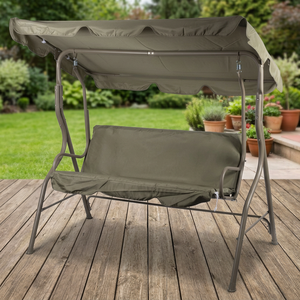 Balançoire de jardin 3 places Galileo avec auvent solaire vert, style traditionnel, tissu polyester 600D, coussin lavable à la main - Est - Product Image 2