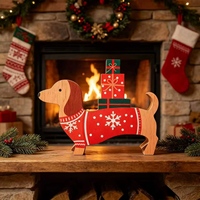Figurine de chien de Noël en bois avec chapeau de Père Noël, ornement de table de ferme pour les fêtes, 8 pouces, cadeau pour les amoureux des chiens