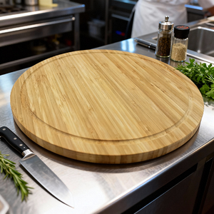 Tabla de cortar redonda de bambú natural mejorada con ranura para jugo, tabla de cortar de cocina para carne, fruta, <span class=keywords><strong>queso</strong></span> - Product Image 1
