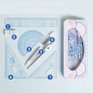 Nuovo Set di Compassi e Righelli per Esami, Righello Dritto, Compasso Triangolare, Set da 7 Pezzi con Goniometro e Righelli per Matematica e <span class=keywords><strong>Geometria</strong></span> - Product Image 1