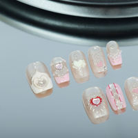 Uñas artificiales hechas a mano, pintadas a mano estilo fresco de verano, alta calidad reutilizable de fábrica al por mayor.