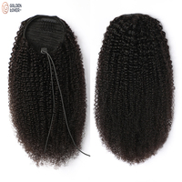 Extension capillaire Afro brésilienne, Remy, cheveux humains crépus bouclés, cordon de serrage, queue de cheval