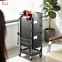 Chariot de salon professionnel noir en acier inoxydable avec 4 tiroirs verrouillables, directement de l'usine, pour salons de coiffure
