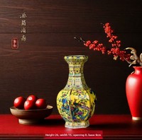 Vas Bunga Porselen Antik Jingdezhen Art Deco dengan Enamel, Dekorasi Rumah, Vas Meja