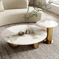 ATUNUS Ensemble de deux tables basses victoriennes de luxe avec cadre en acier inoxydable doré dessus en marbre mobilier de table centrale de salon