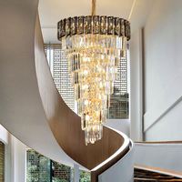Lustre moderne de luxe personnalisable en fer et cristal, LED E12, grand modèle doré, pour escaliers, hôtels, villas, suspension réglable et brillante