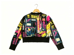Unisex BCI Cotton Sweater Graffiti Jacquard V Neck Button <b>Cardigan</b> Casual Streetwear - Product Image 3