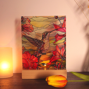 Elegante Portavelas de Vidrio Teñido - Exhibidor de Madera con Retroiluminación a la Luz de las Velas para Decoración del Hogar - Product Image 1