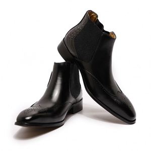 Designer Genuine Leather Oxford Shoes-Winter Ankle <b>Boots</b>-Pointed Toe Waterproof Height Increasing Men's Shoes with Buckle Strap - Product Image 2