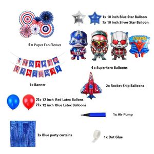 Grands ballons de <span class=keywords><strong>super</strong></span>-héros, bannière Joyeux Anniversaire, fond bleu, parfait pour la décoration de fête de garçon, thème héros pour enfants, cadeaux d'anniversaire - Product Image 2