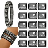 Accessoires de module de bracelet semi-finis en acier inoxydable noir, style bohème tendance, pour la création DIY de bracelets perlés, avec lettres d'amour et mots.