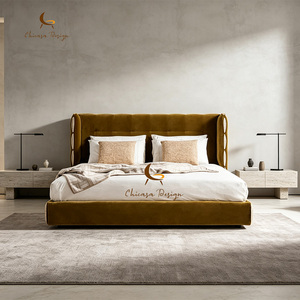 CustomizationFoshan Villa Furniture Luxury Modern King Size <b>Bed</b> Frame High-<b>End</b> Velvet Fabric Upholstered Bedroom Set - Product Image 1