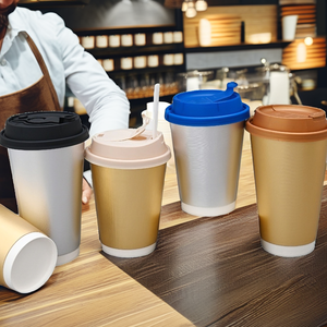 Vasos de Café Desechables Personalizados de Papel Kraft de Doble Pared, Color Plateado Cepillado, Resistentes al Calor, con Logotipo Imprimible, Welcup - Product Image 2