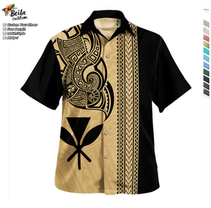 Chemise hawaïenne mode pour hommes avec <span class=keywords><strong>tatouage</strong></span> <span class=keywords><strong>floral</strong></span> et tribal Tissu tricoté sergé respirant et anti-rétrécissement Taille XL - Product Image 1
