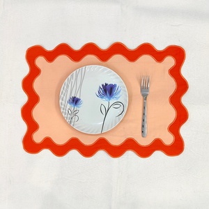 Color Block Embroidered Logo Handmade <b>Cloth</b> Napkins Wedding 100% <b>Linen</b> Embroidery Placemat Scallop Edge Customizable Colors - Product Image 3