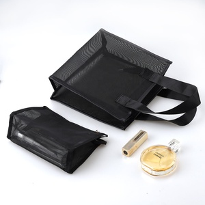 Bolsa de Maquillaje de Malla Negra con Cierre y Logotipo Personalizado, Bolsa de Viaje con Asa y Cierre para Mujer, en Oferta - Product Image 3
