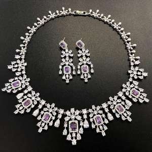 HIBRIDE elegante conjunto de joyería nupcial rusa para mujer AAA Cubic Zircon Pave collar pendientes conjuntos para accesorios de compromiso - Product Image 6