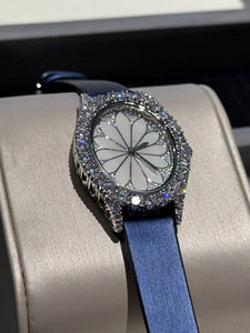 Montre de luxe pour femme, bracelet en argent sterling et diamants, bracelet en cuir, élégante montre à quartz - Product Image 5